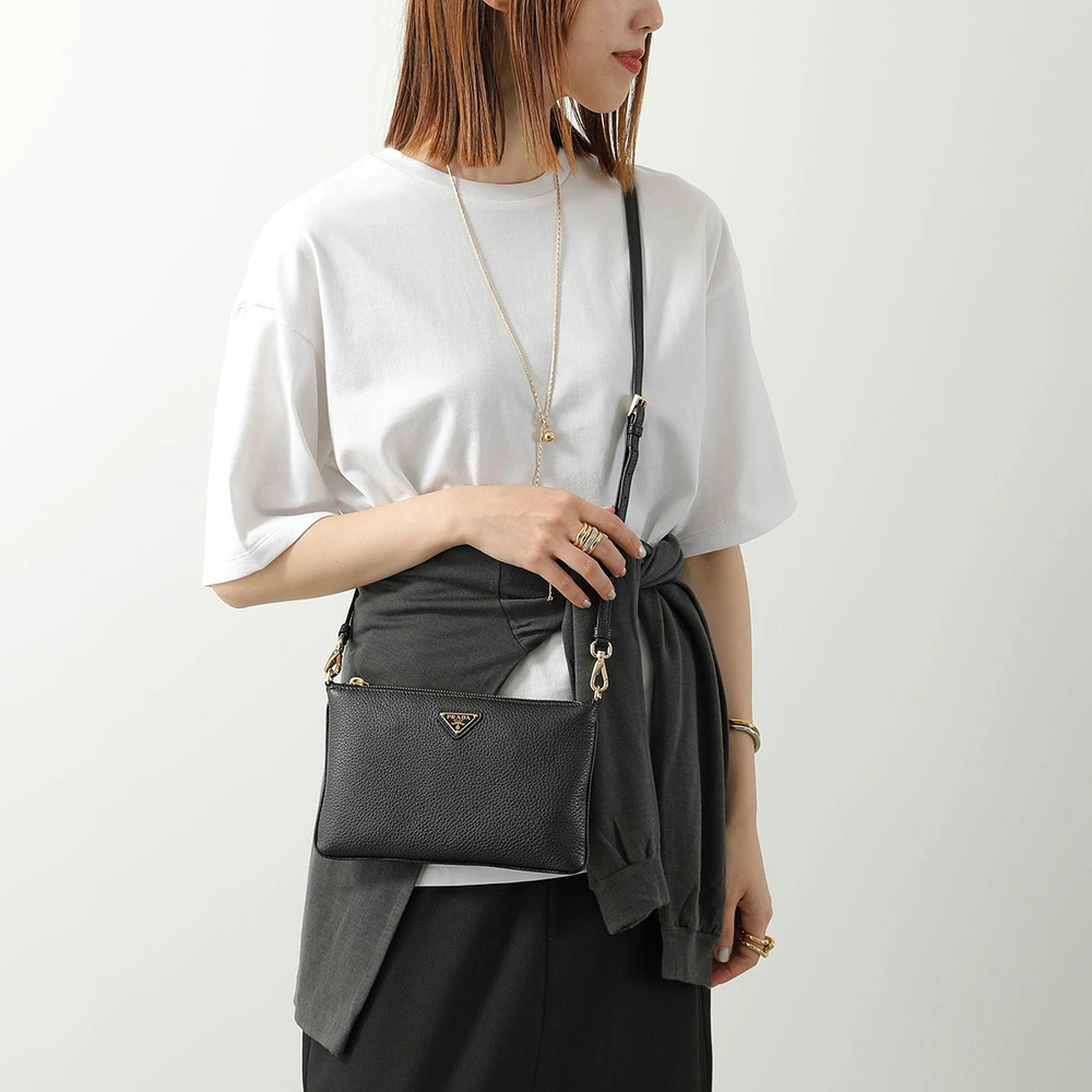 Prada Triangle Leather Shoulder Bag NERO Black